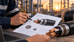 Ficha técnica de un cable industrial con especificaciones eléctricas para proyectos industriales